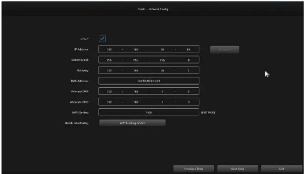 Guide - Network Config DHCP IP Address 192 - 165 - 70 - 84 Subset Mask 205 - 205 - 255 - 0 Gateway 192 - 168 - 70 - 1 MNC Address 9c(8x4x9.4x29) Primary DNS 192 - 168 - 1 - 2 Alternate DNS 192 - 168 - 1 - 3 MTU Setting 1400 [5W-1530] Mobile Monitoring ATP binding device Previous Stop Next Stop Exit