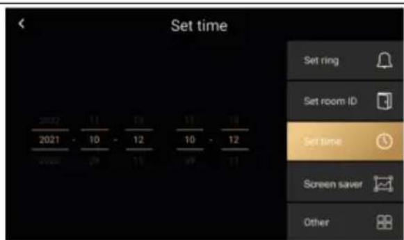 Set time 2021 11 19 11 18 - 10 - 12 10 - 12 2021 19 19 19 11 Set ring Set room ID Set time Screen saver Other