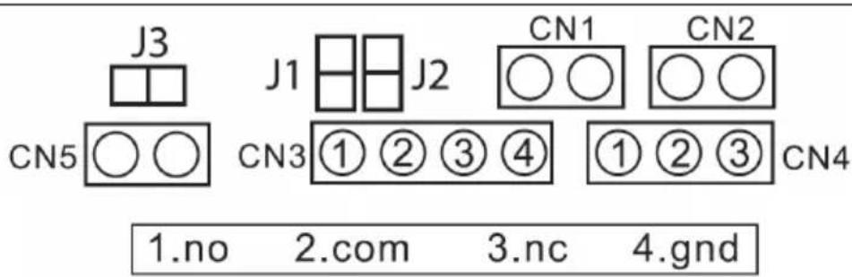 J3 J1 J2 CN1 CN2 CN5 CN3 ① ② ③ ④ ① ② ③ CN4 1.no 2.com 3.nc 4.gnd