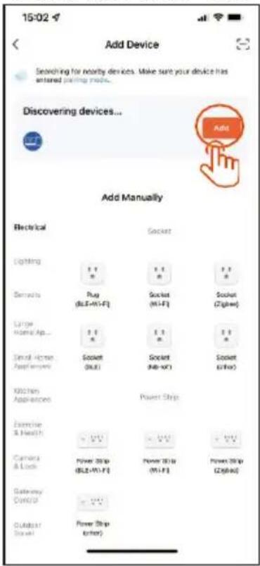 15-02 Add Device Searching for nearby devices. Make sure your device has entered peeling mode... Discovering devices... Add Manually Electrical Socket Lighting Semiode Pug (BLE-WI-F) Socket (MI-F) Socket (Zipker) Large Home Ap... Serial House App/Instrument Socket (SLR) Socket (NB-VC) Socket (ENor) Kitchen App/elects Power Strip Exercise & Health Camera & Lock Power Strip (BLR-WI-F) Power Strip (MI-F) Power Strip (Zipker) Gateway Control Outdoor Travel Power Strip (other)