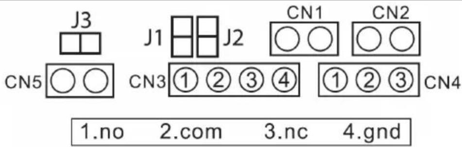 J3 J1 J2 CN1 CN2 CN5 CN3 ① ② ③ ④ ① ② ③ CN4 1.no 2.com 3.nc 4.gnd