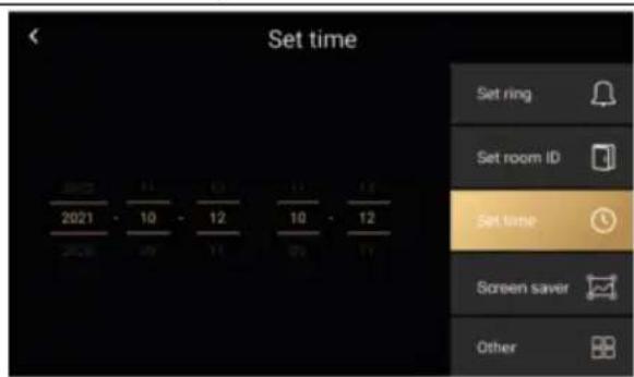 Set time 2021 10 12 10 12 Set ring Set room ID Set time Screen saver Other
