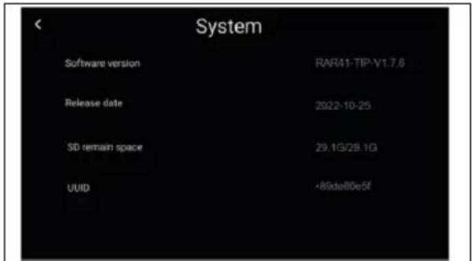 System Software version RAR41-TIP-V1.7.6 Release date 2022-10-25 SD remain space 29.1G/29.1G UUID +89da80e5f