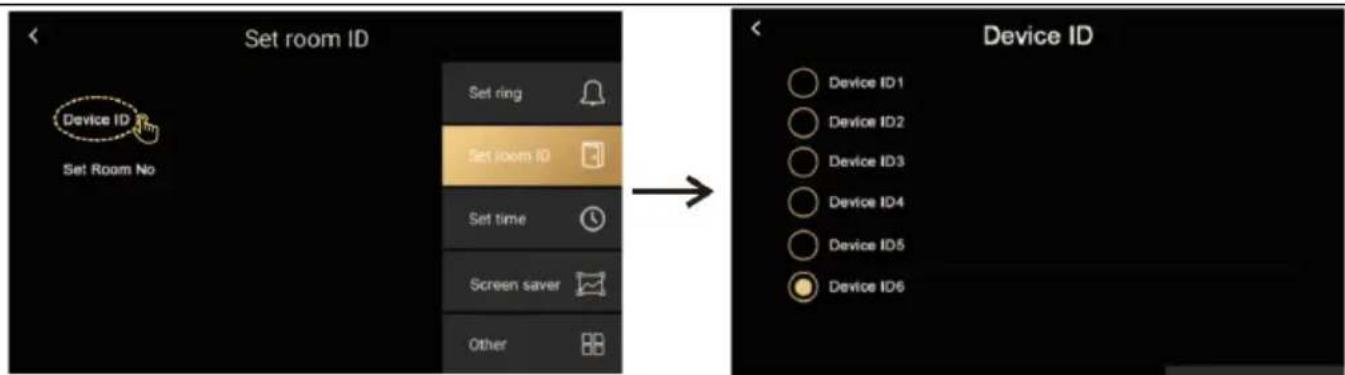 Set room ID Set ring Set room ID Set time Screen saver Other Device ID Device ID 1 Device ID 2 Device ID 3 Device ID 4 Device ID 5 Device ID 6