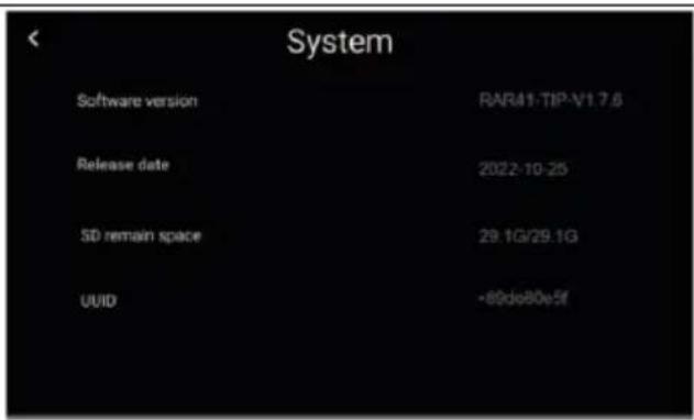 System Software version RAR41-TIP-V1.7.6 Release date 2022-10-25 SD remain space 29.1G/29.1G UUID -80do80v5f
