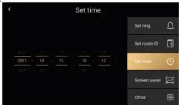 Set time 2021 10 12 10 12 Set ring Set room ID Set time Screen saver Other