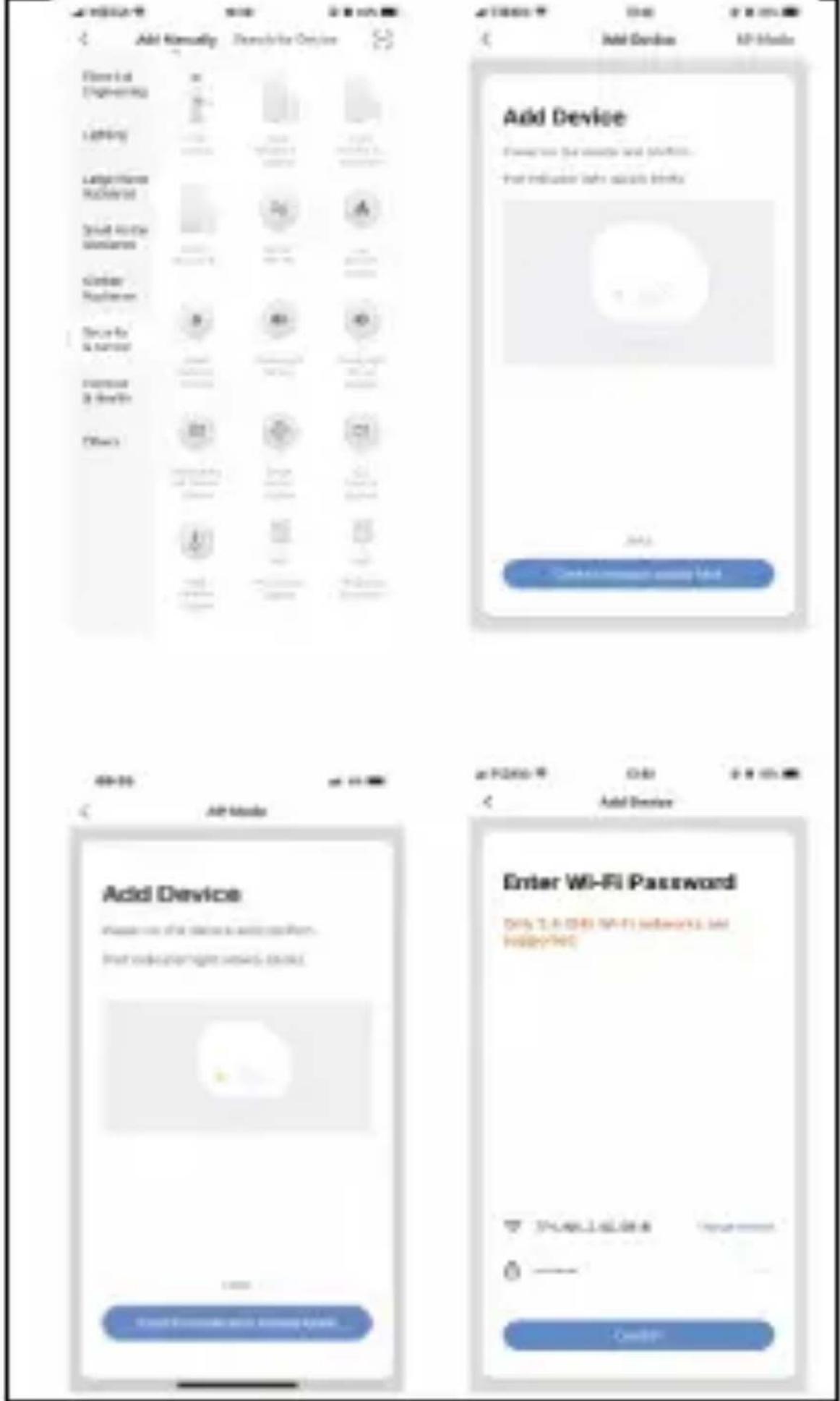 Add Device Add Device Add Device Add Device Enter Wi-Fi Password 0 —— Cancel