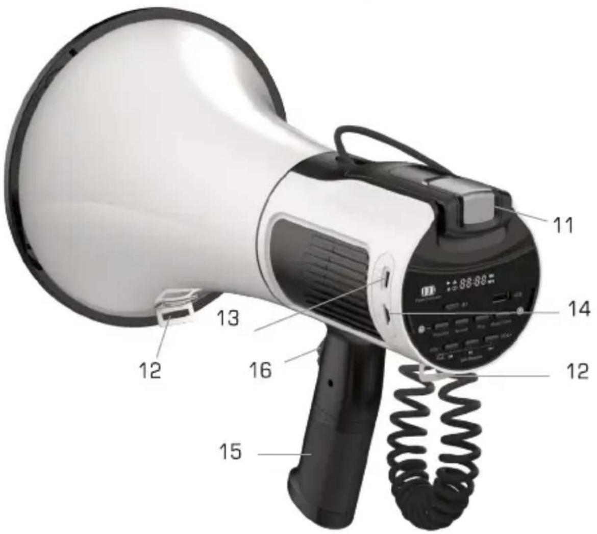Labeled diagram of a handheld device with numbered parts for identification