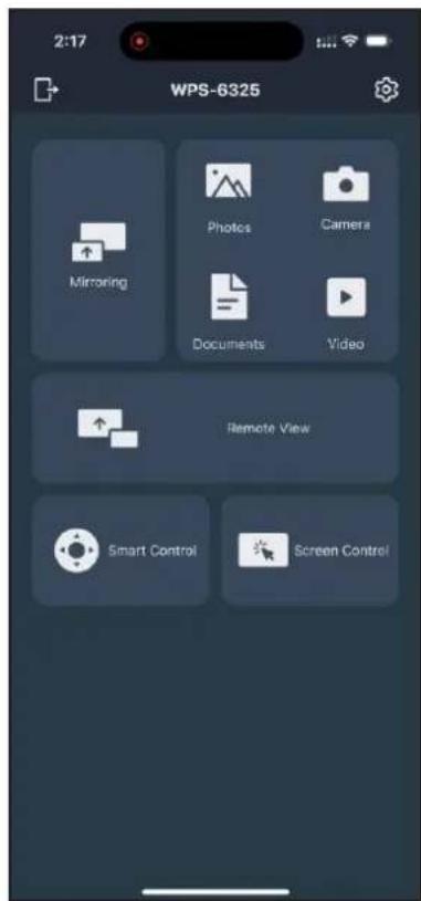 WPS-6325 2:17 Mimroring Photos Camera Documents Video Remote View Smart Control Screen Control