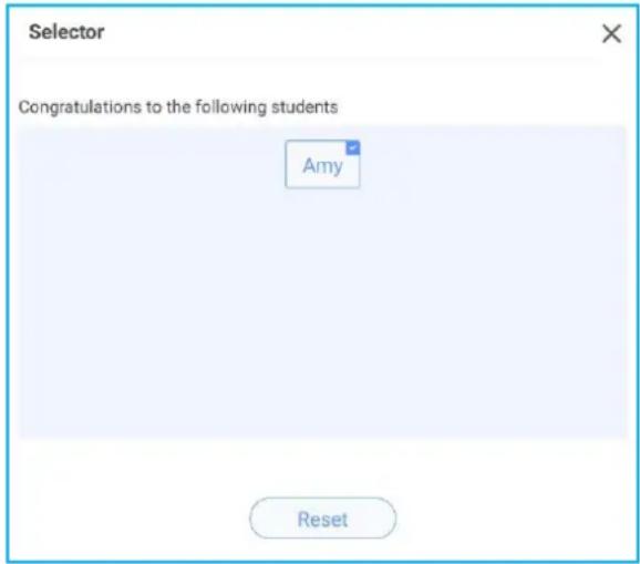 Selector Congratulations to the following students Amy Reset