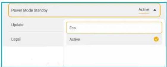 Power Mode Standby Update Eco. Legal Active Active