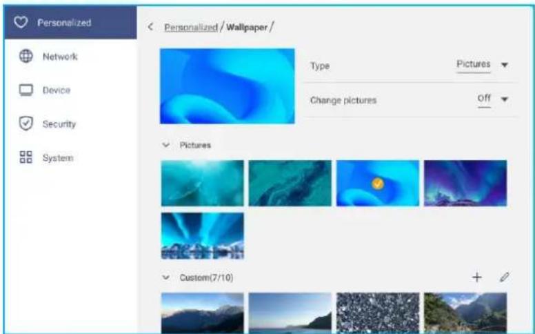 Personalized Network Device Security System Personalized / Wallpaper / Type Pictures Change pictures Off Pictures Custom(7/10)