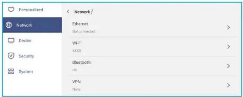 Personalized Network Device Security System < Network / Ethernet Not connected > Wi-Fi xxxx Bluetooth On VPN None >