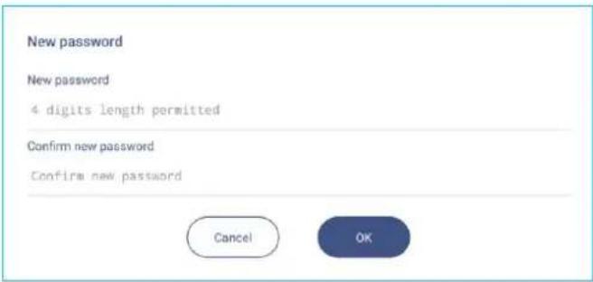 New password New password 4 digits length permitted Confirm new password Confirm new password Cancel OK