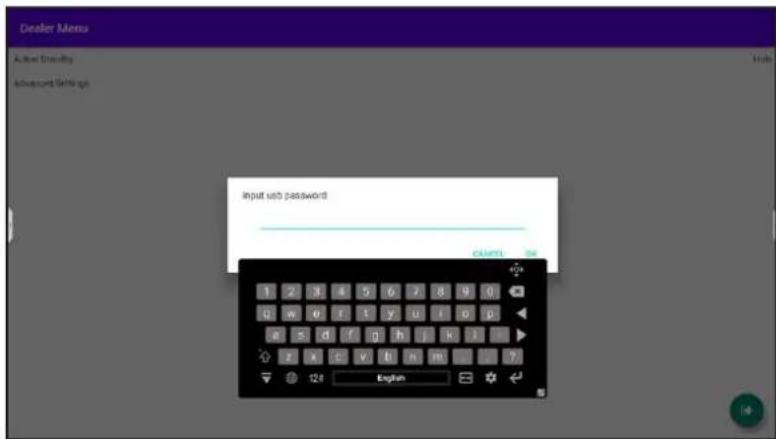 Dealer Menu Active Ordering Advanced Settings Input web password 128 English