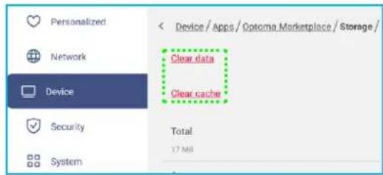 Personalized Network Device Security System < Device / Apps / Cotoma Marketplace / Storage / Clear data Clear cache Total 17 MB