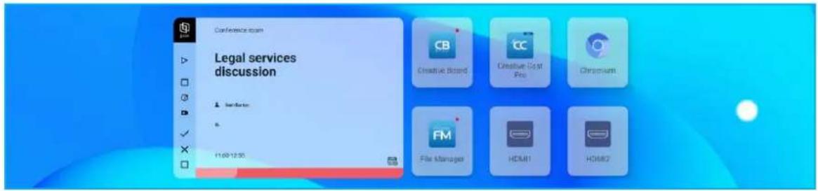 Conference room Legal services discussion 11:00-12:30 Service 6. CB Creative Board CC Creative Seat Pro Chromium FM File Manager HDMI1 HDMI2