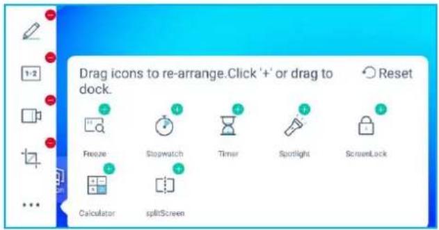 Drag icons to re-arrange.Click '+' or drag to dock. Freeze Stopwatch Timer Spotlight ScreenLock Calculator splitScreen
