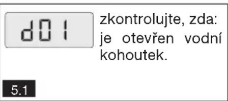 d01 zkontrolujte, zda: je otevřen vodní kohoutek. 5.1
