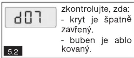 d07 zkontrolujte, zda: - kryt je špatně zavřený. - buben je ablo kovaný. 5.2