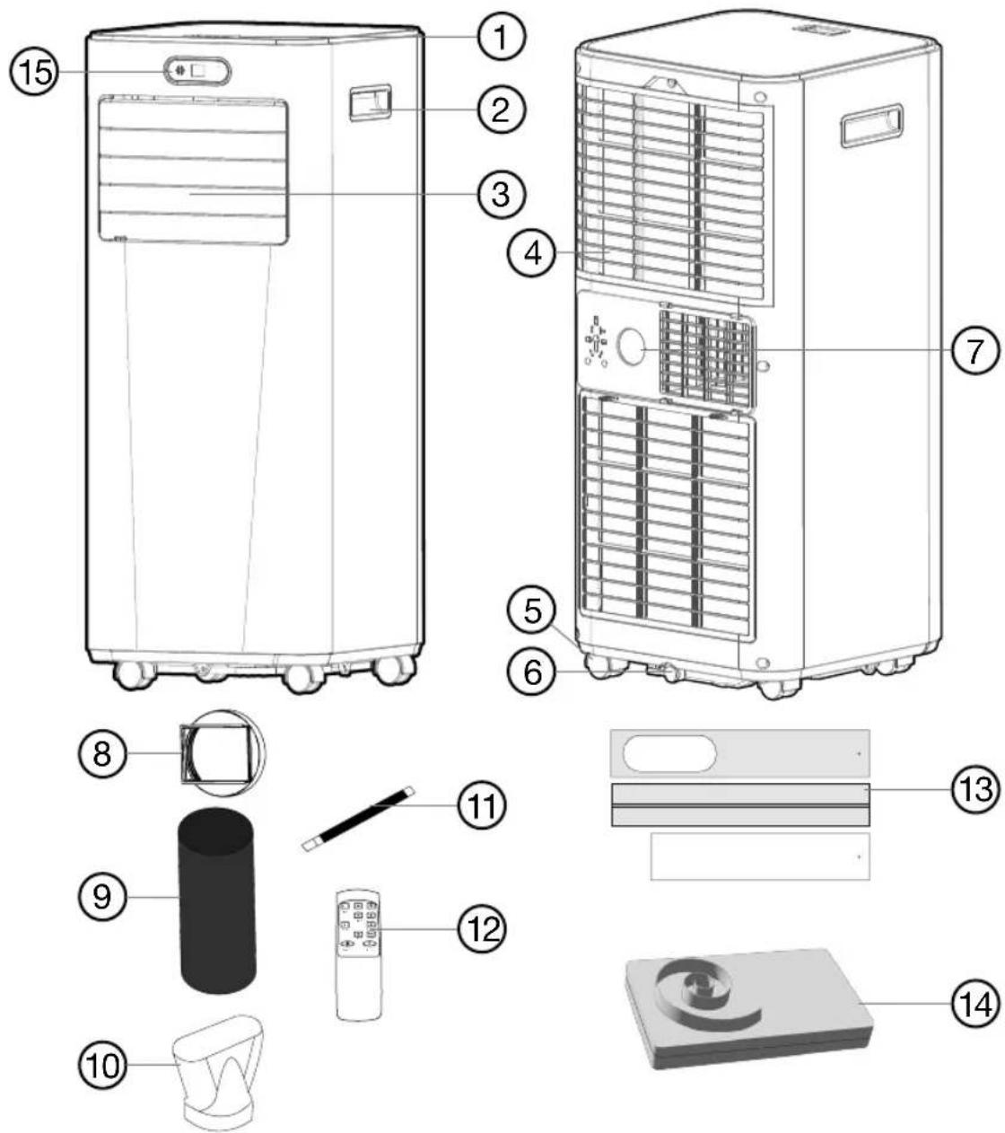 Exploded diagram of a refrigerant air conditioner unit with numbered parts for identification and assembly reference.