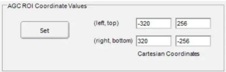 AGC ROI Coordinate Values Set (left, top) -320 256 (right, bottom) 320 -256 Cartesian Coordinates