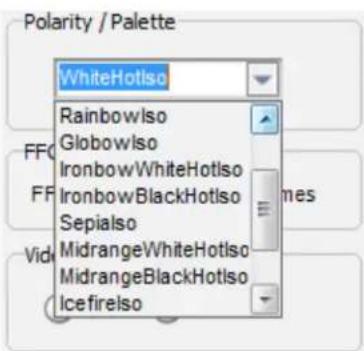Polarity / Palette WhiteHotIso Rainbowlso Globowlso IronbowWhiteHotIso IronbowBlackHotIso Sepialso MidrangeWhiteHotIso MidrangeBlackHotIso Icefirelso