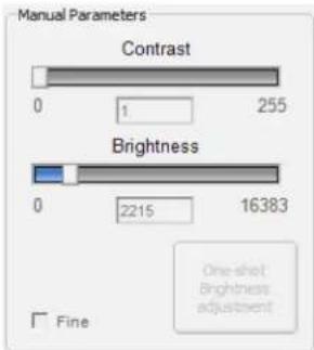 Manual Parameters Contrast 0 1 255 Brightness 0 2215 16383 Fine One-shot Brightness adjustment