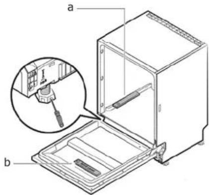 Technical diagram of a refrigerator with labeled parts and an inset showing a close-up of the interior panel.