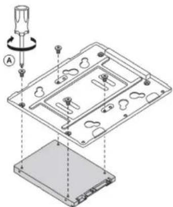 Technical diagram showing assembly of a device with labeled parts and a screwdriver inserted into it