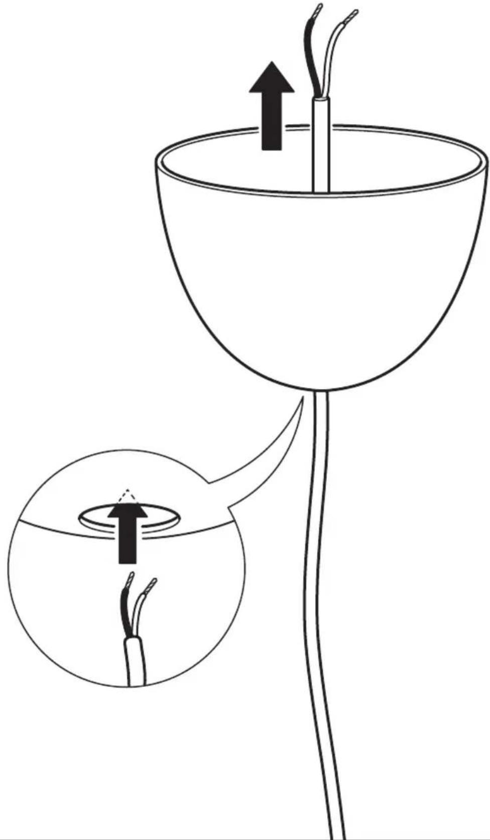 Diagram illustrating a mechanical or electrical setup with an inverted funnel and a magnified inset showing the internal components.