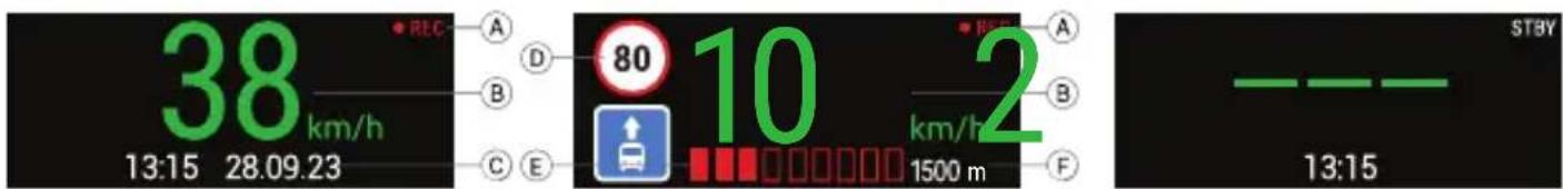 38 km/h 13:15 28.09.23 A B C E 80 10 km/h km/h 2 A B F STBY 13:15