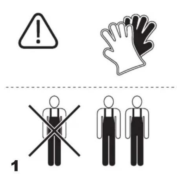 Warning symbol and pictogram showing warning, hand gesture, and human figure with cross symbol