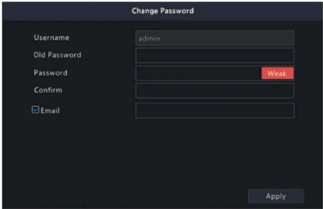Change Password Username admin Old Password Password Weak Confirm Email Apply