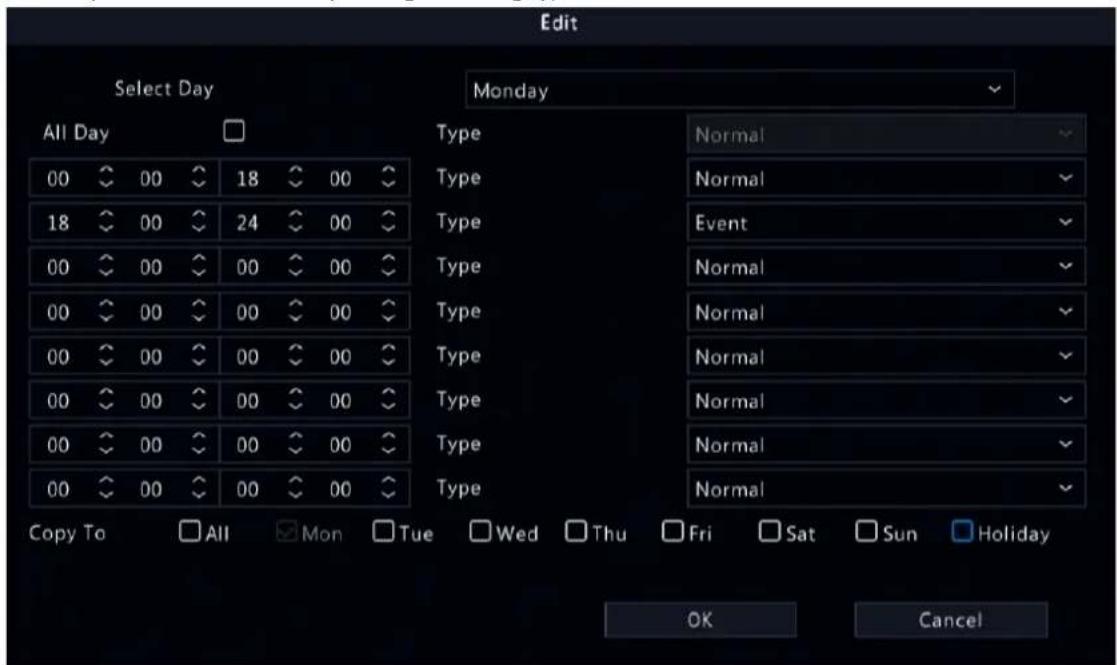 Edit Select Day Monday All Day Type Normal 00 00 18 00 18 00 24 00 00 00 00 00 00 00 00 00 00 00 00 00 00 00 00 00 Copy To All Mon Tue Wed Thu Fri Sat Sun Holiday OK Cancel