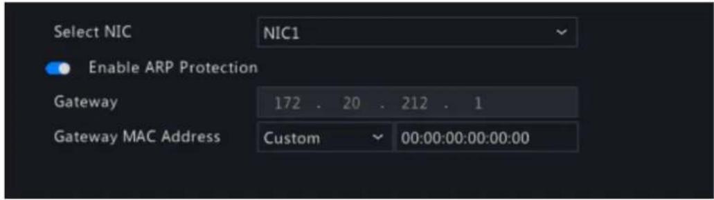 Select NIC NIC1 Enable ARP Protection Gateway 172 . 20 . 212 . 1 Gateway MAC Address Custom 00:00:00:00:00:00