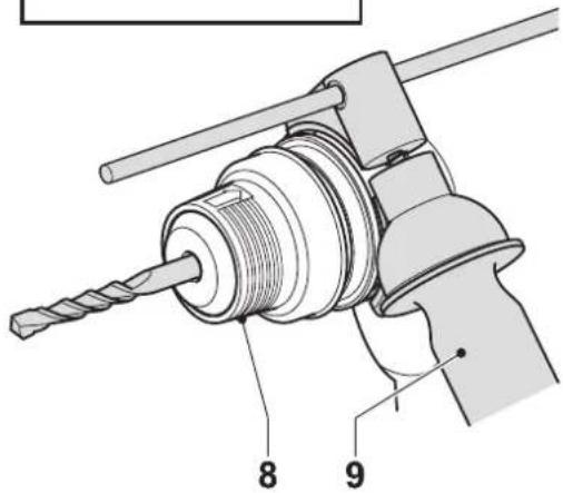 Technical diagram of a drill bit with labeled parts 8 and 9
