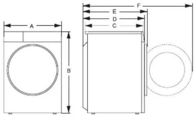 HISENSE WF5S7041BW - Rozměry (mm) - 1