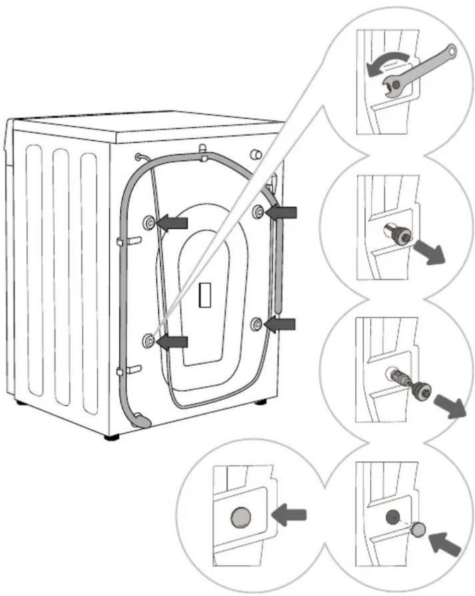 HISENSE WF5S7041BW - DEMONTÁŽ PŘEPRAVNÍCH ŠROUBŮ - 1