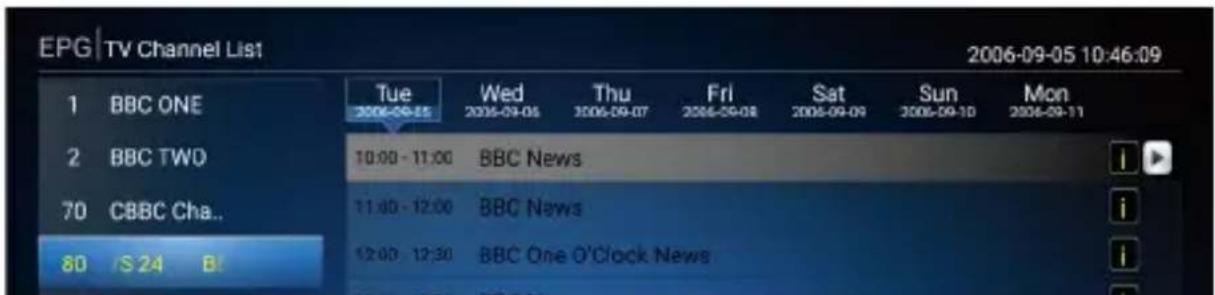 EPG TV Channel List 2006-09-05 10:46:09 1 BBC ONE 2 BBC TWD 70 CBBC Cha.. 80 /S 24 B Tue Wed Thu Fri Sat Sun Mon 2006-09-15 2006-09-05 2006-09-07 2006-09-08 2006-09-09 2006-09-10 2006-09-11 10:00 - 11:00 BBC News 11:00 - 12:00 BBC News 12:00 - 12:30 BBC One O'Clock News