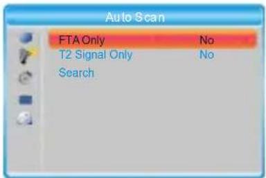 Auto Scan FTA Only No T2 Signal Only No Search