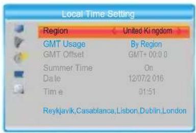 Local Time Setting Region United Kingdom GMT Usage By Region GMT Offset GMT+ 00:0 0 Summer Time On Date 12/07/2 016 Time 01:51 Reykjavik,Casablanca,Lisbon,Dublin,London