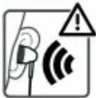 Warning symbol with ear, signal waves, and warning triangle