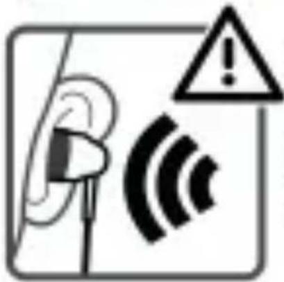 Warning symbol with ear, signal waves, and warning triangle