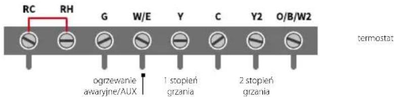RC RH G W/E Y C Y2 O/B/W2 gerzewanie awaryjne/AUX 1 stopień grzania 2 stopień grzania termostat