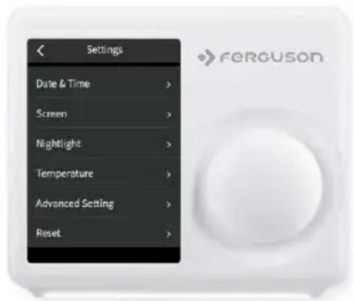 Settings Date & Time > Screen > Nightlight > Temperature > Advanced Setting > Reset >