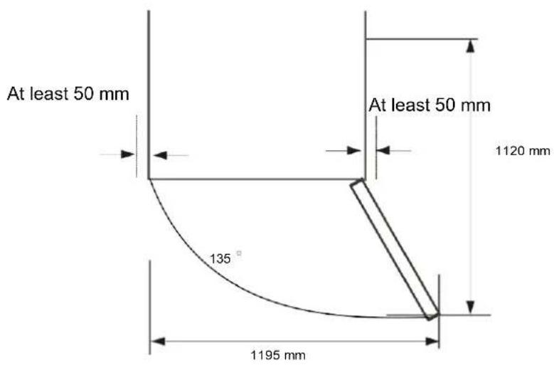 At least 50 mm At least 50 mm 1120 mm 135° 1195 mm