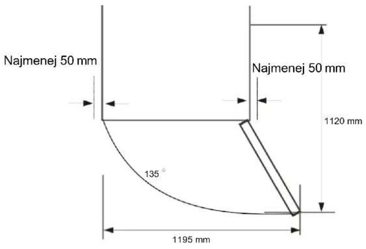 Najmenej 50 mm Najmenej 50 mm 1120 mm 135° 1195 mm
