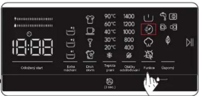 18:00 Odlóženy start Extra nachani Drun skrn 90°C 60°C 40°C 30°C 20°C 1400 1200 1000 800 400 Teploza plani Olacky odstředovani Funkce Úspomí) (3 sec.)