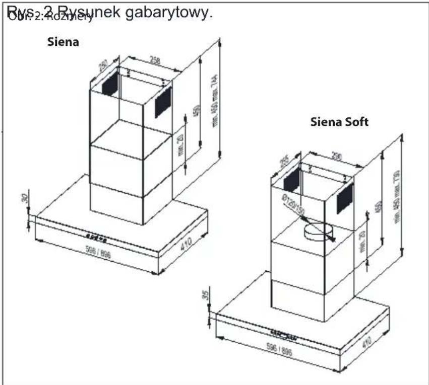 Rys. 2 Rysunek gabarytowy. Siena Siena Soft 30 250 250 174 160 150 140 130 120 110 100 90 80 70 60 50 40 35 596/896 410 596/896 410